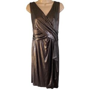 NWT Chaps Women's L Silver Metallic Faux Wrap Dress Sleeveless Party Cocktail